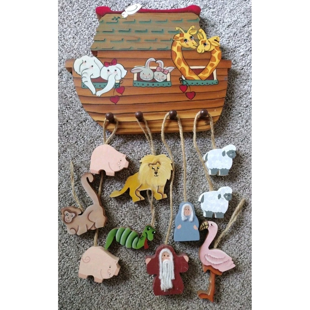 Alvin & Grace Farr Handcrafted Wooden Noahs Ark Wall Hanging Nursery Decor Vtg